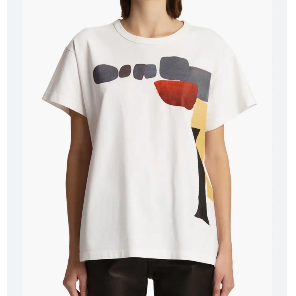 Khaite Maeve Graphic T-Shirt Womens Medium White Abstract Print Organic Cotton